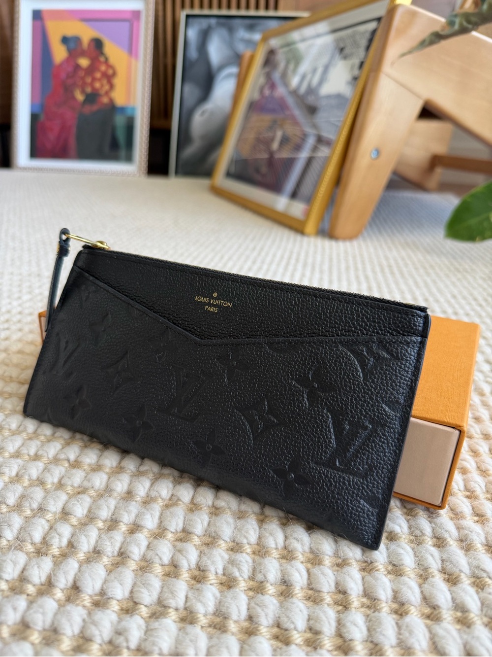Louis Vuitton Black Monogram Embossed Slim Zip Wallet